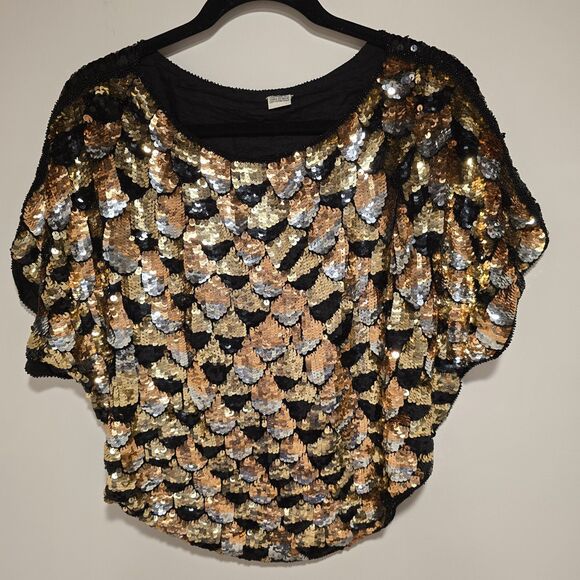 True Vintage Sequined Mermaid Fish Scale Scalloped Blouse Cocktail 100% Silk - Picture 1 of 11
